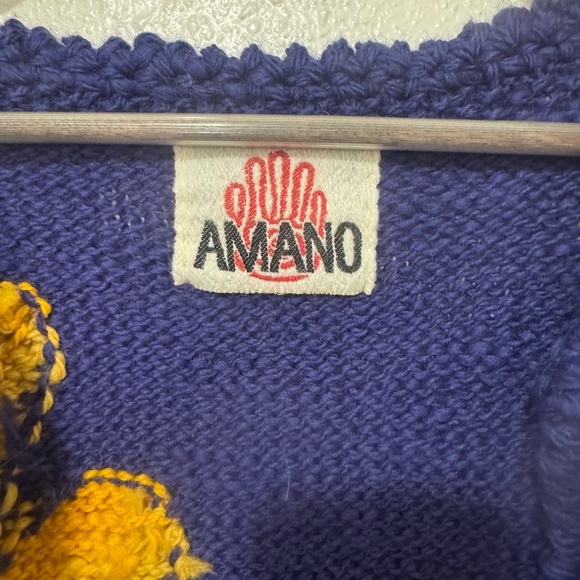 Vintage Amano Blue and Yellow Sunflower Sweater - Picture 2 of 6